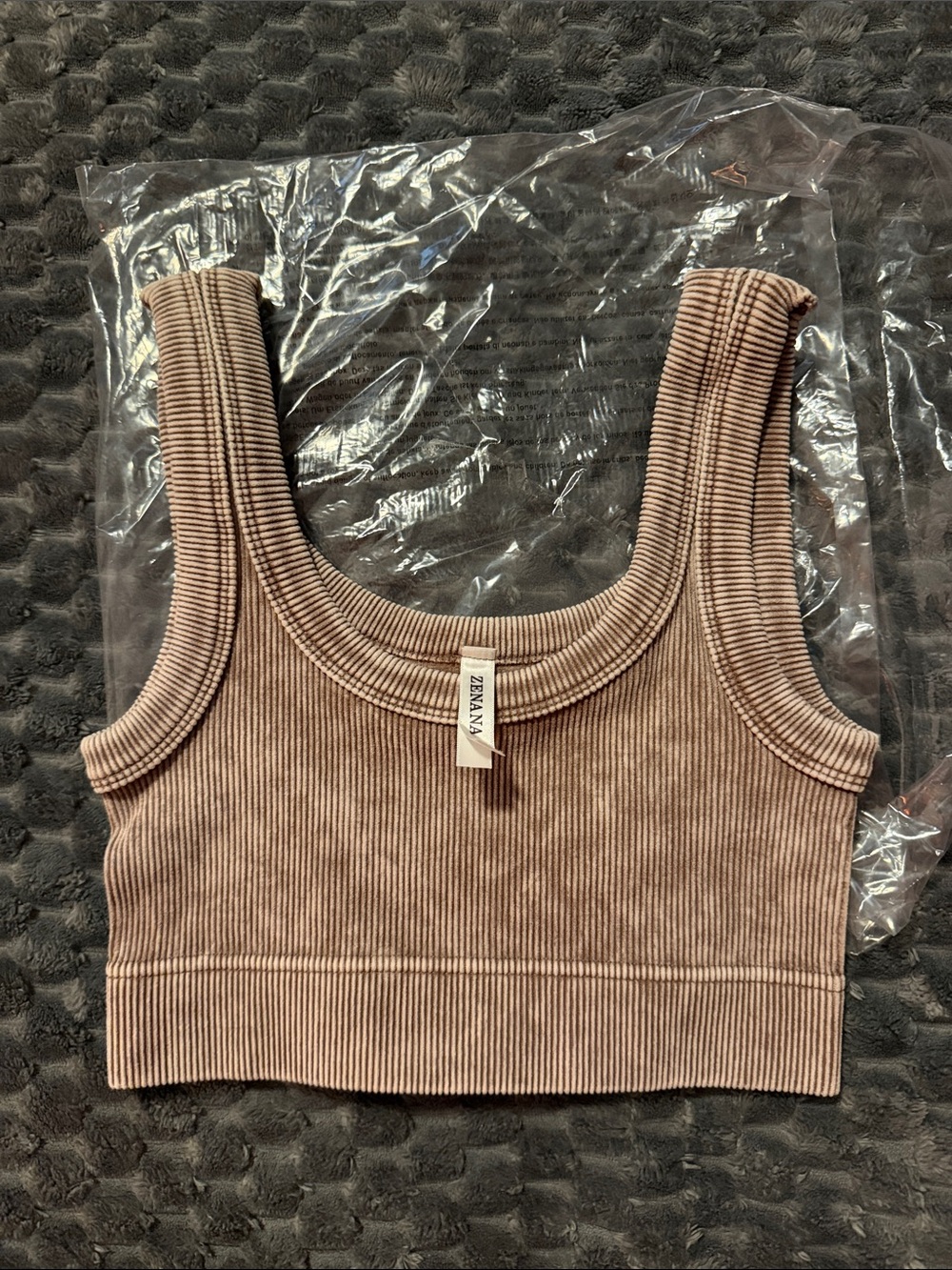 Zenana Outfitters Ribbed Crop Tank Top in Taupe